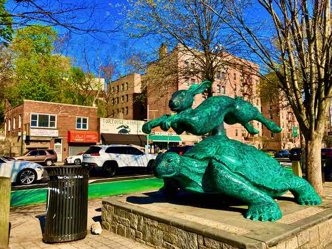 Tortoise and Hare sculpture in Van Cortlandt Park.